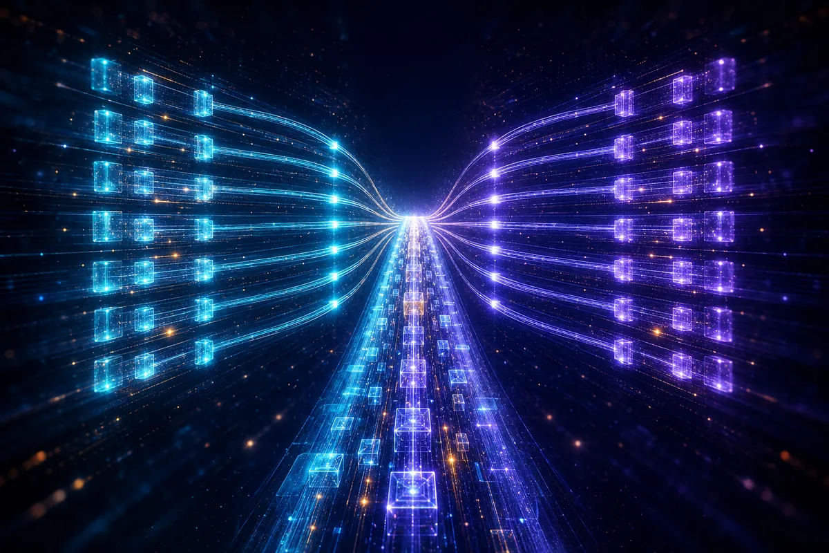 Real-time ledger and event stream visual representing core migration